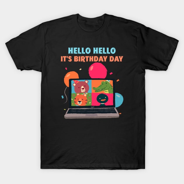 Hello Hello It's My Birthday Day Croc Duck Bear Tiger virtual T-Shirt by TV Dinners